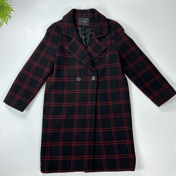 Maje Coat Sz 36 Plaid Wool Blend - Picture 6 of 16